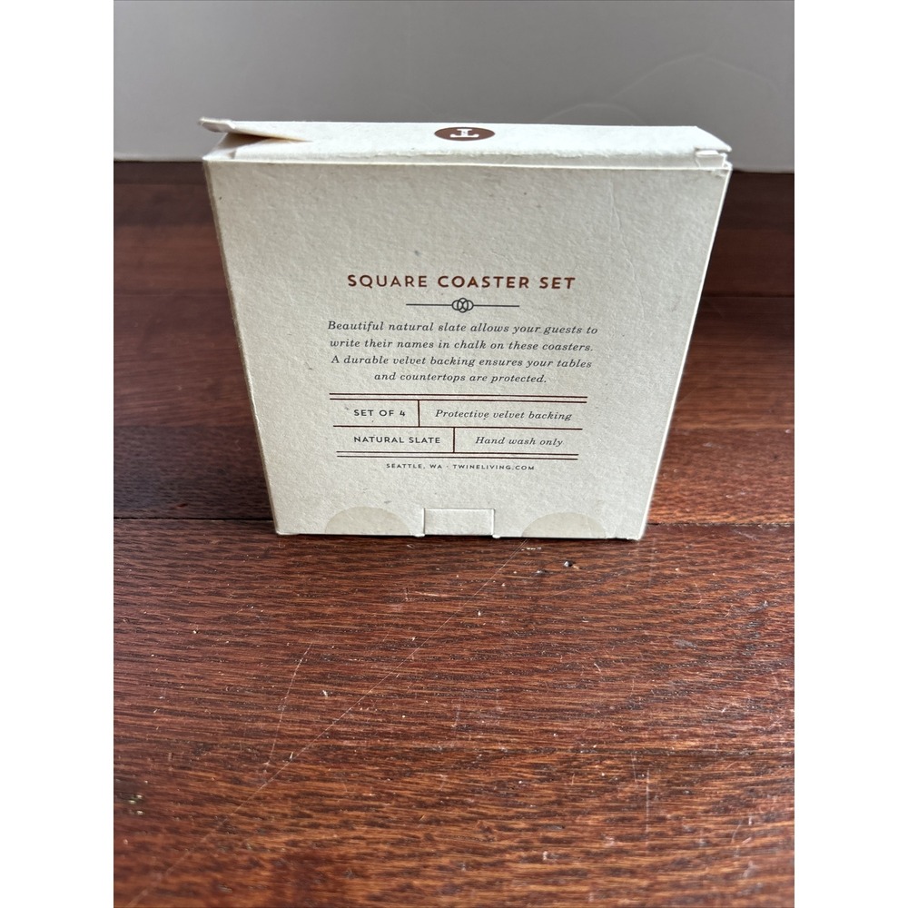 Twine Living - Natural Slate Square Coasters, Set of 4, 4 Inch Square - NEW - Picture 6 of 8